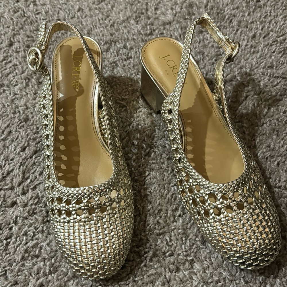 JCrew Golden Woven Slingback Heels